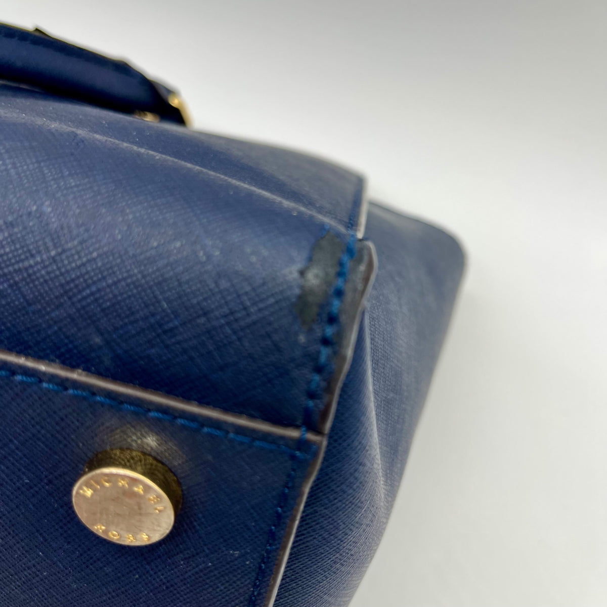 Michael Kors Blue Saffiano Leather Large Selma Zip-Top Satchel Bag