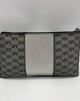 Michael Kors Silver and Gray Pebbled Leather Center Stripe Large Zip Wristlet