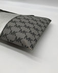 Michael Kors Silver and Gray Pebbled Leather Center Stripe Large Zip Wristlet