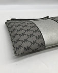 Michael Kors Silver and Gray Pebbled Leather Center Stripe Large Zip Wristlet