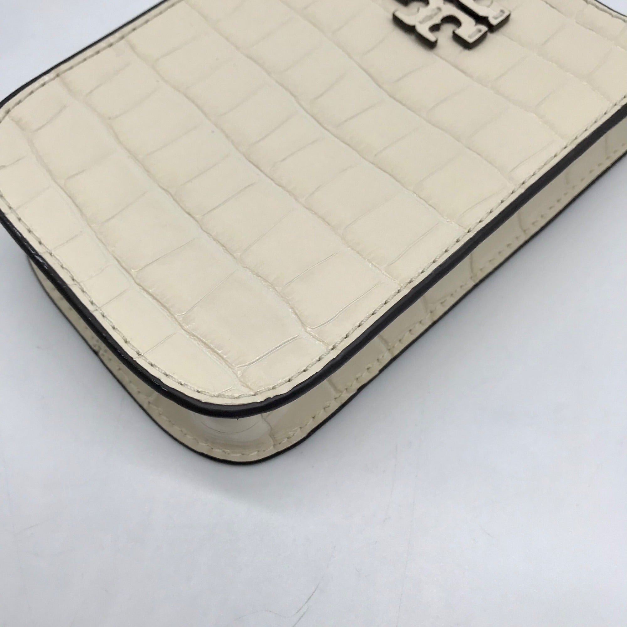 Tory Burch Ivory Embossed Leather Thea Cellphone Crossbody