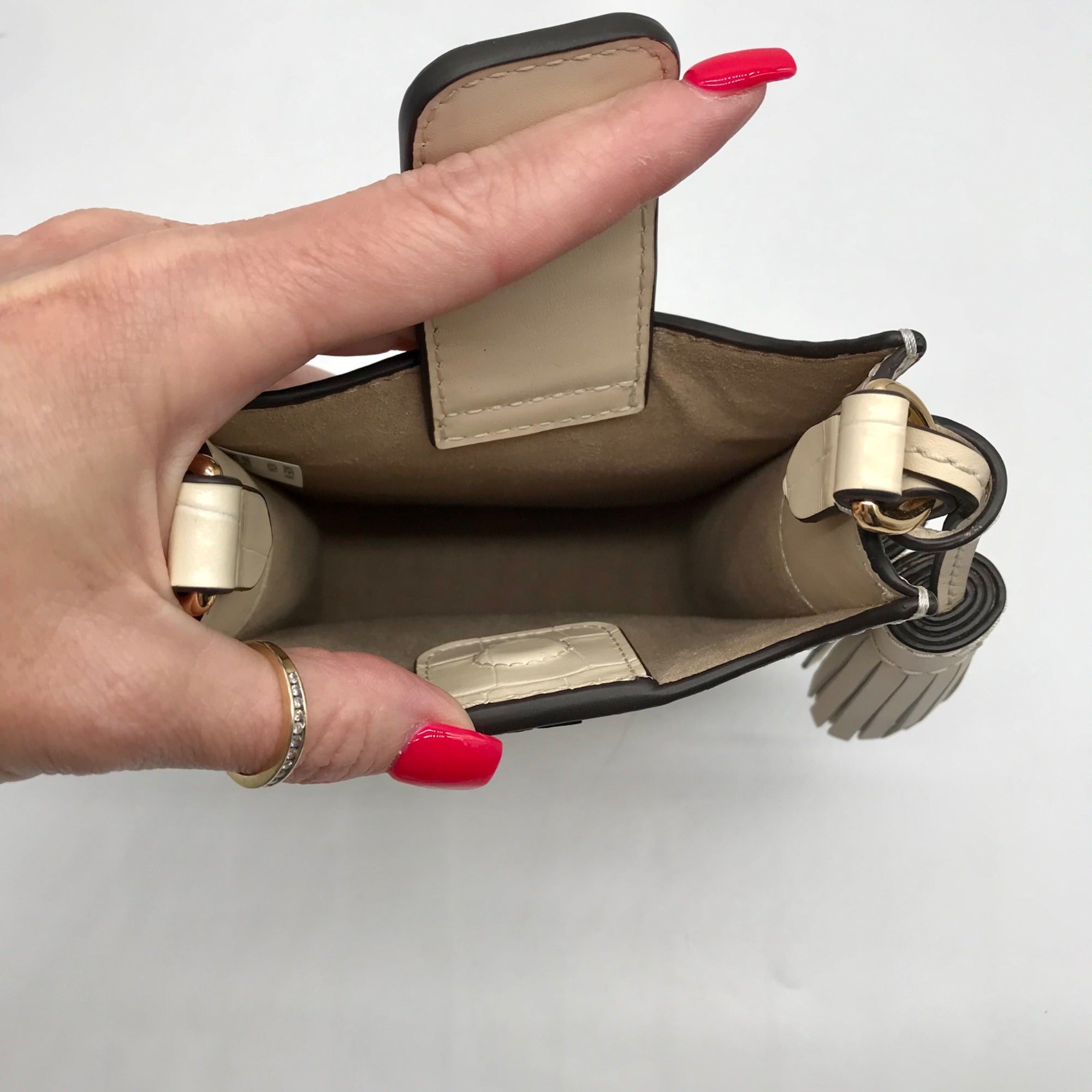 Tory Burch Ivory Embossed Leather Thea Cellphone Crossbody