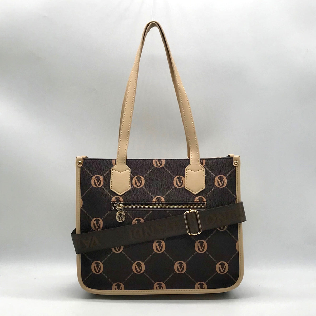 Valentino Orlandi Brown Signature Faux Leather Convertible Tote