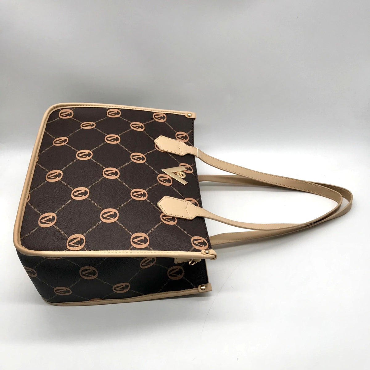Valentino Orlandi Brown Signature Faux Leather Convertible Tote