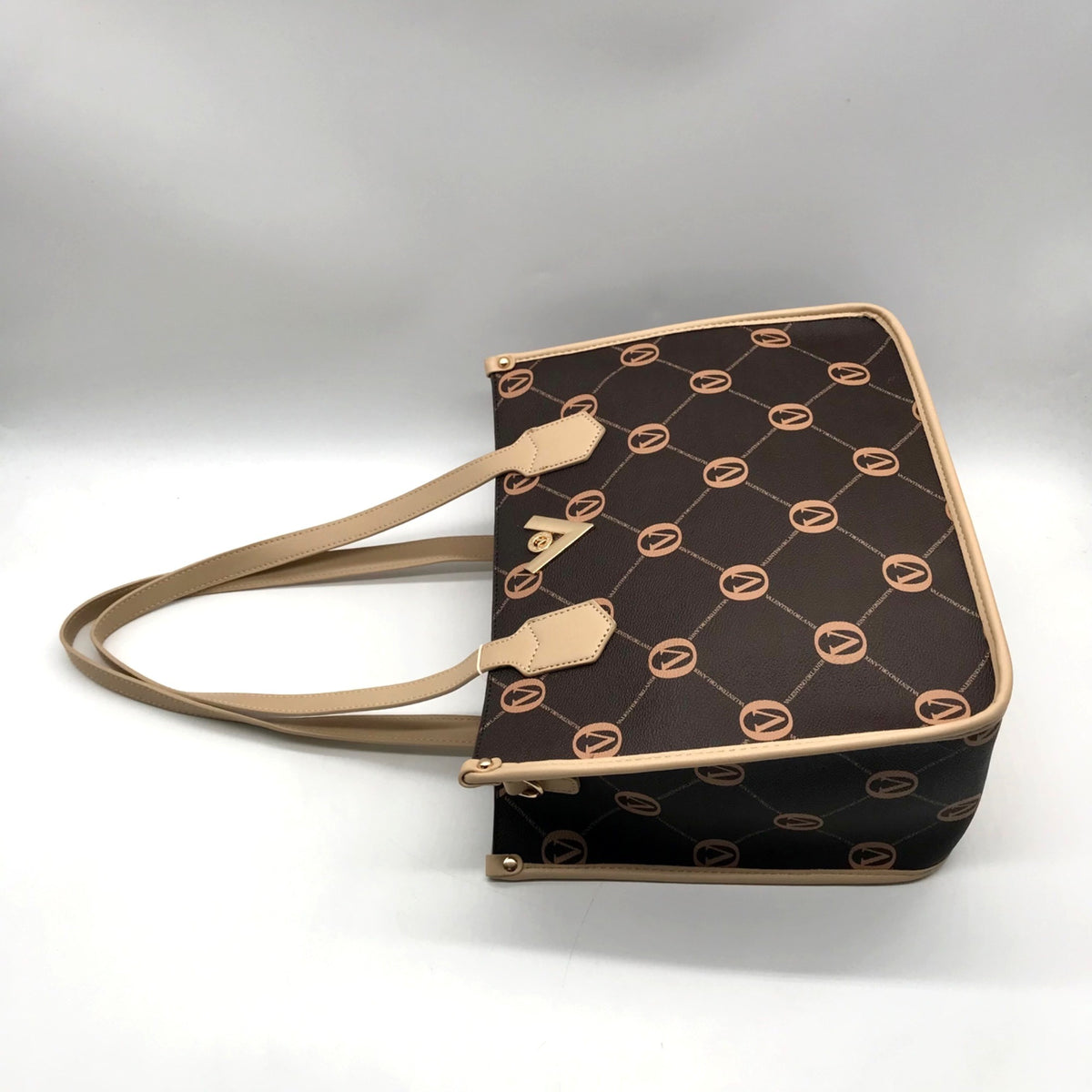 Valentino Orlandi Brown Signature Faux Leather Convertible Tote
