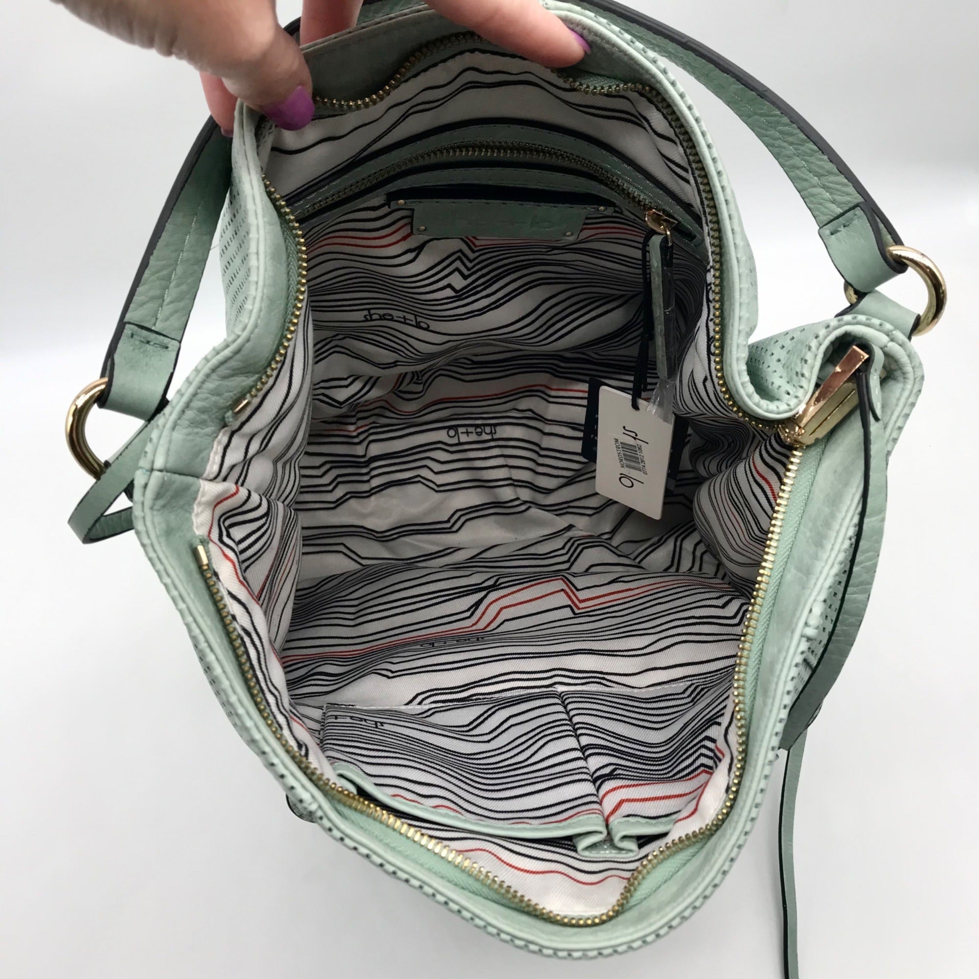 She + Lo Mint Perforated Leather Hobo Bag