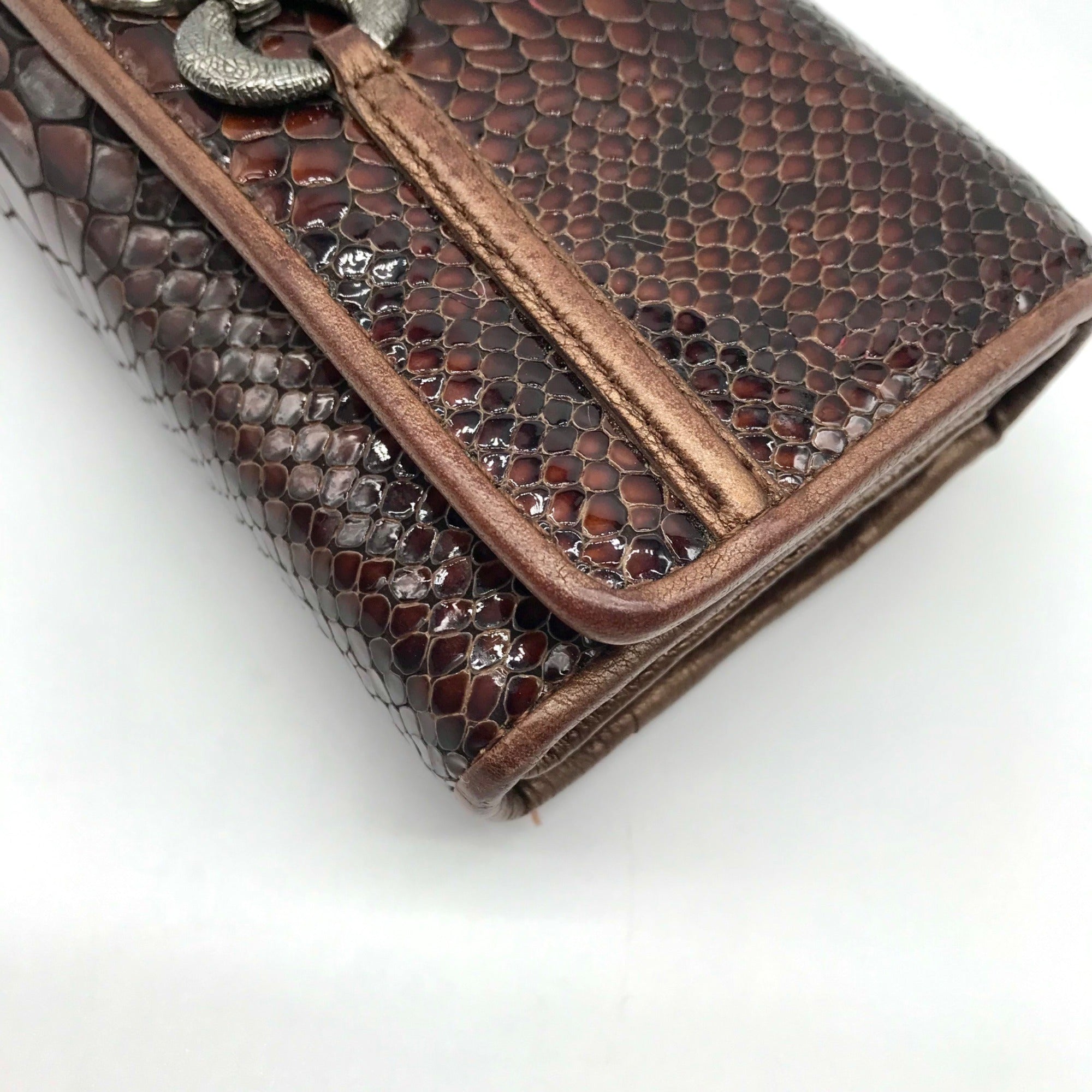 Brighton Brown Python Embossed Leather Tri-fold Convertible Wallet
