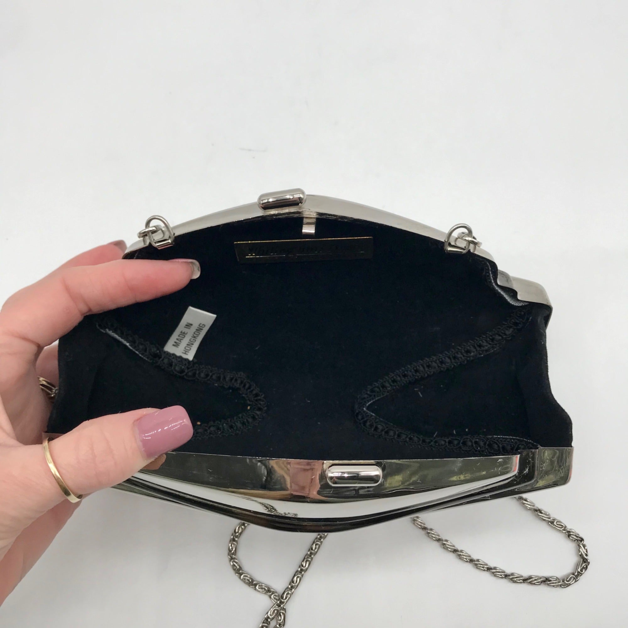 Whiting &amp; Davis Silver Hardshell Convertible Clutch