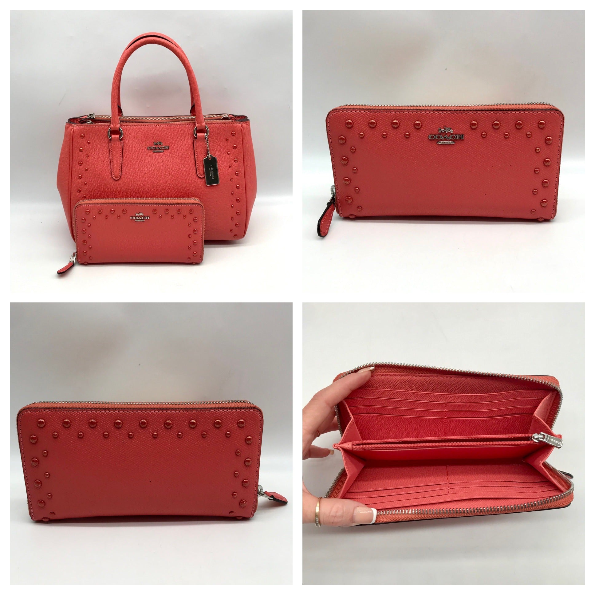 Coach Pebbled Leather Surrey Carryall Satchel Bag With Matching Wallet