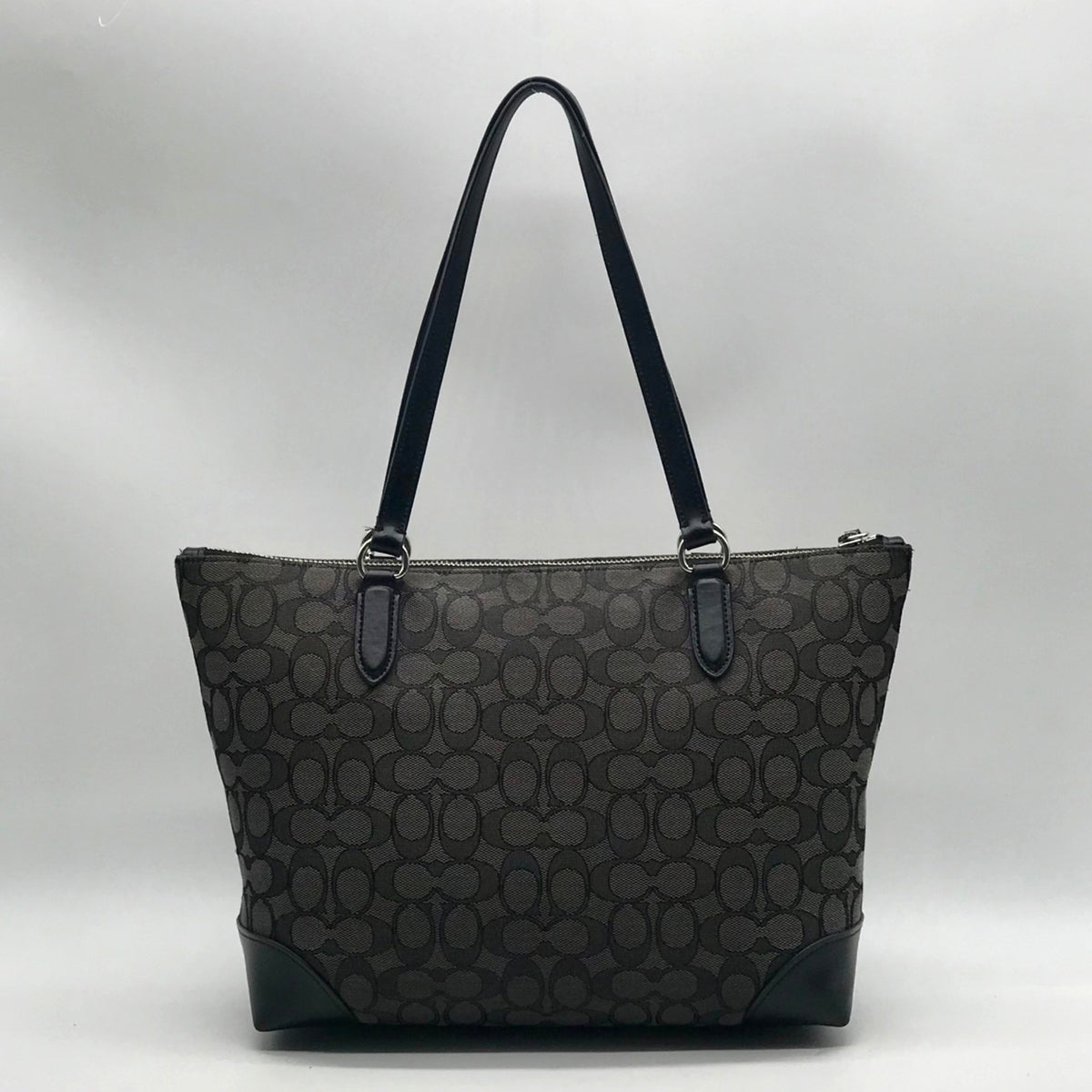 Coach Grey And Black Signature Canvas Satchel-F29958