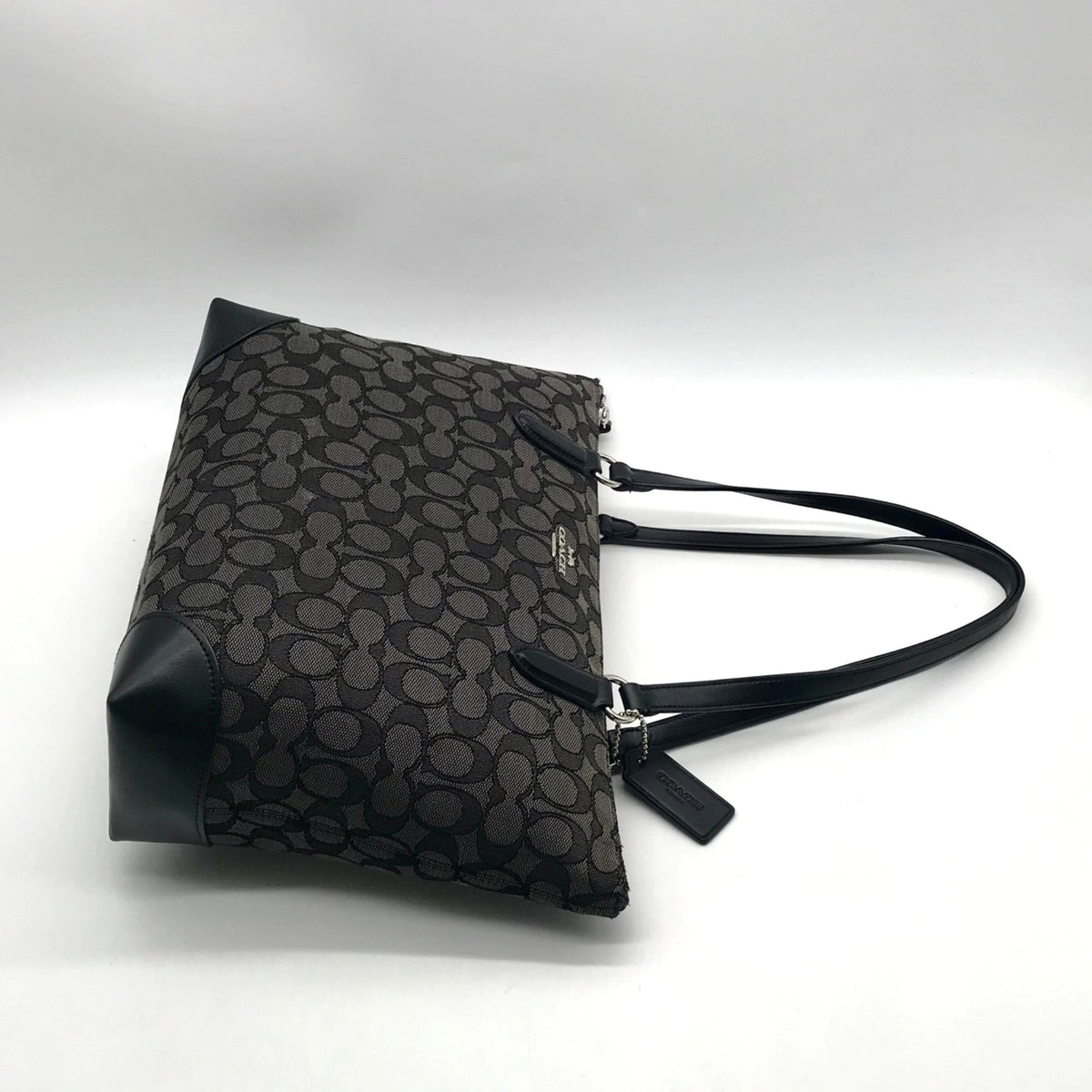 Coach Grey And Black Signature Canvas Satchel-F29958