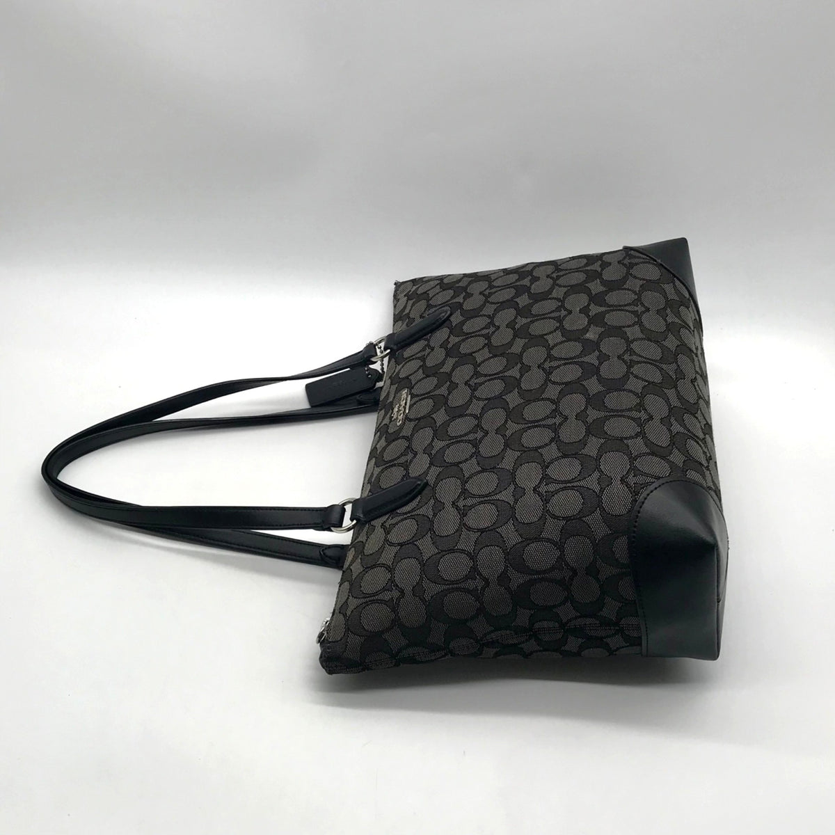 Coach Grey And Black Signature Canvas Satchel-F29958