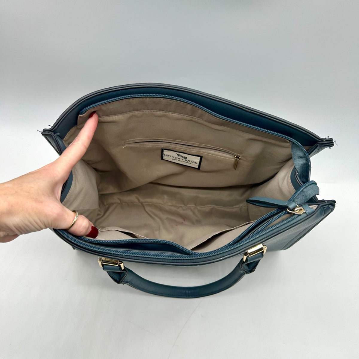 Matthew &amp; Julian Blue Faux Leather Top-Handle Satchel Bag