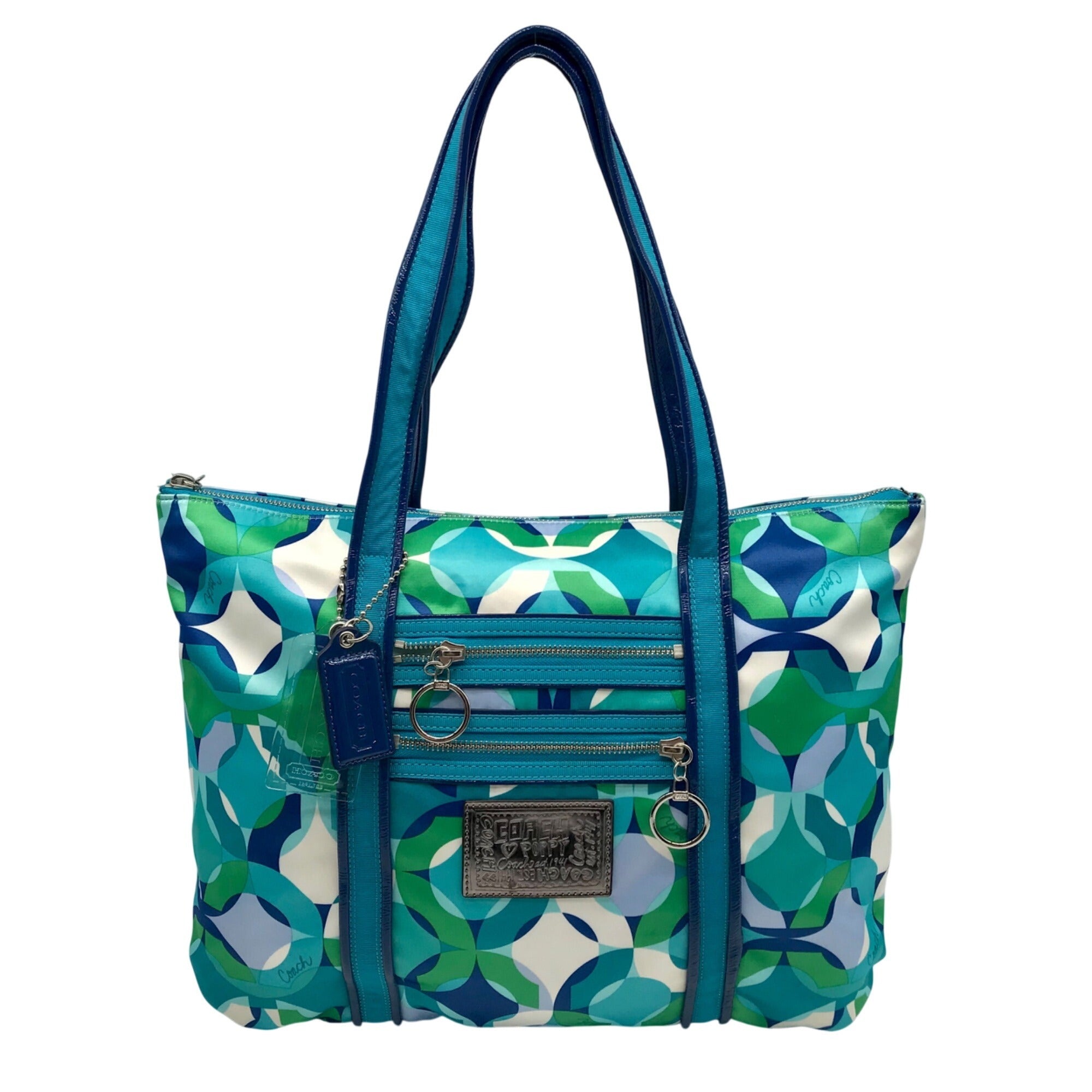 Coach Multi Color Nylon Satin Canvas Poppy Kaleidoscope Op Art Tote 14747