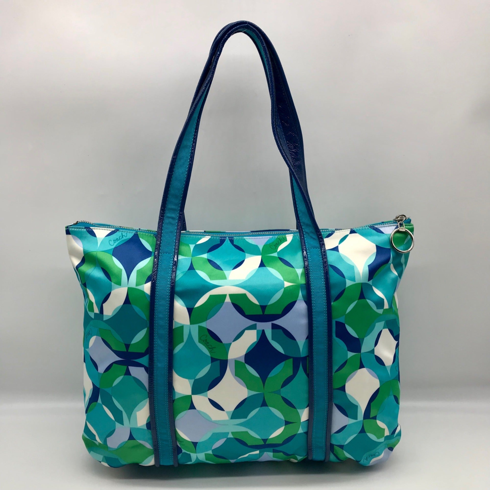 Coach Multi Color Nylon Satin Canvas Poppy Kaleidoscope Op Art Tote 14747