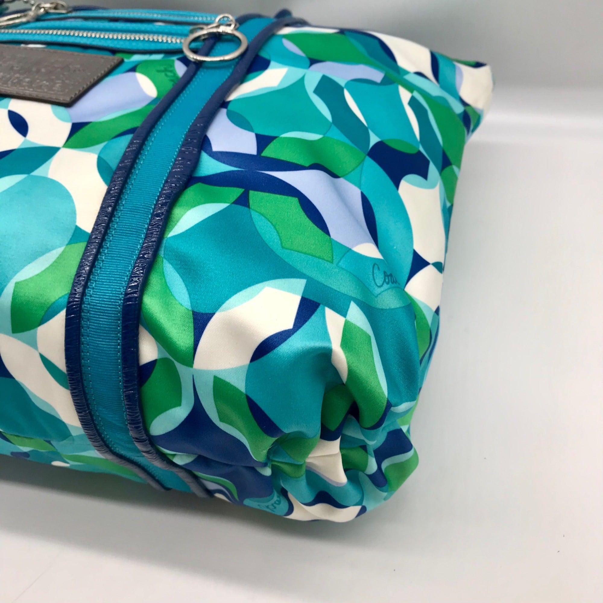Coach Multi Color Nylon Satin Canvas Poppy Kaleidoscope Op Art Tote 14747