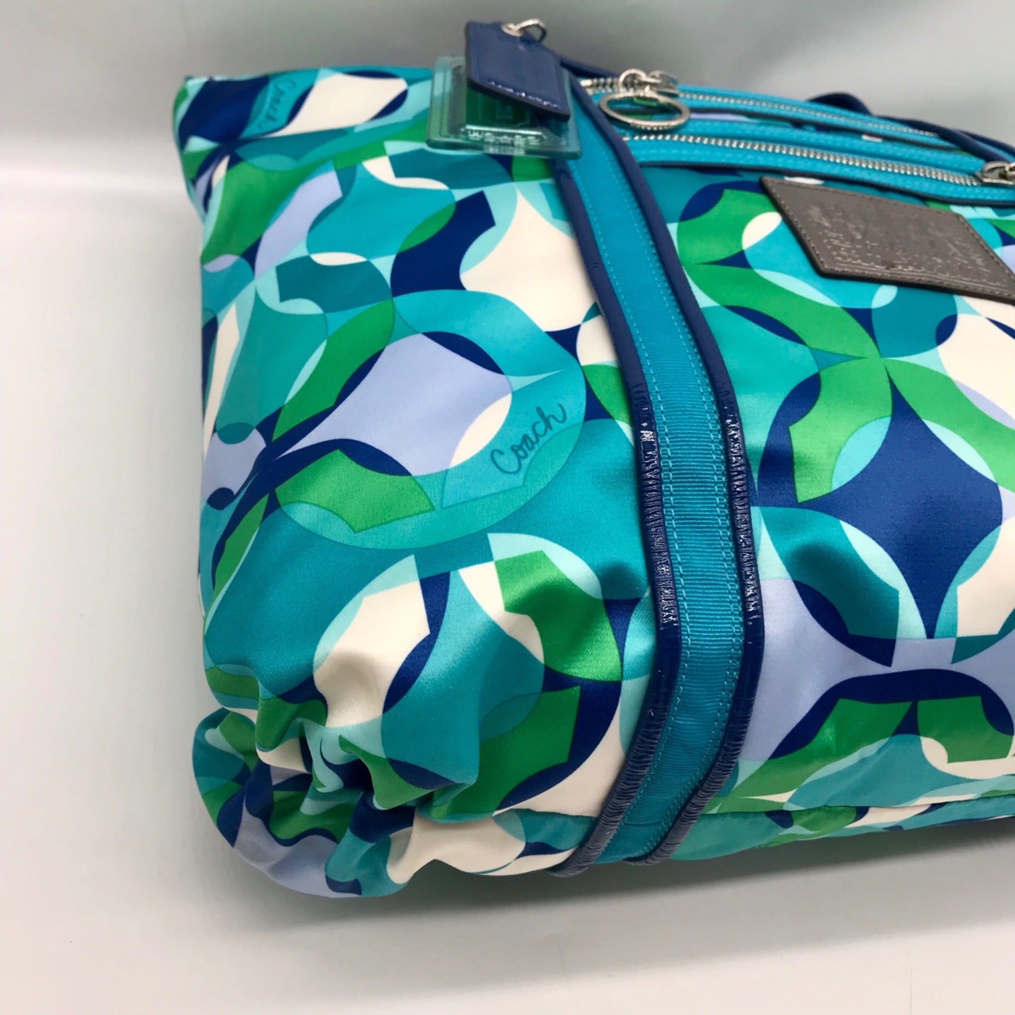 Coach Multi Color Nylon Satin Canvas Poppy Kaleidoscope Op Art Tote 14747