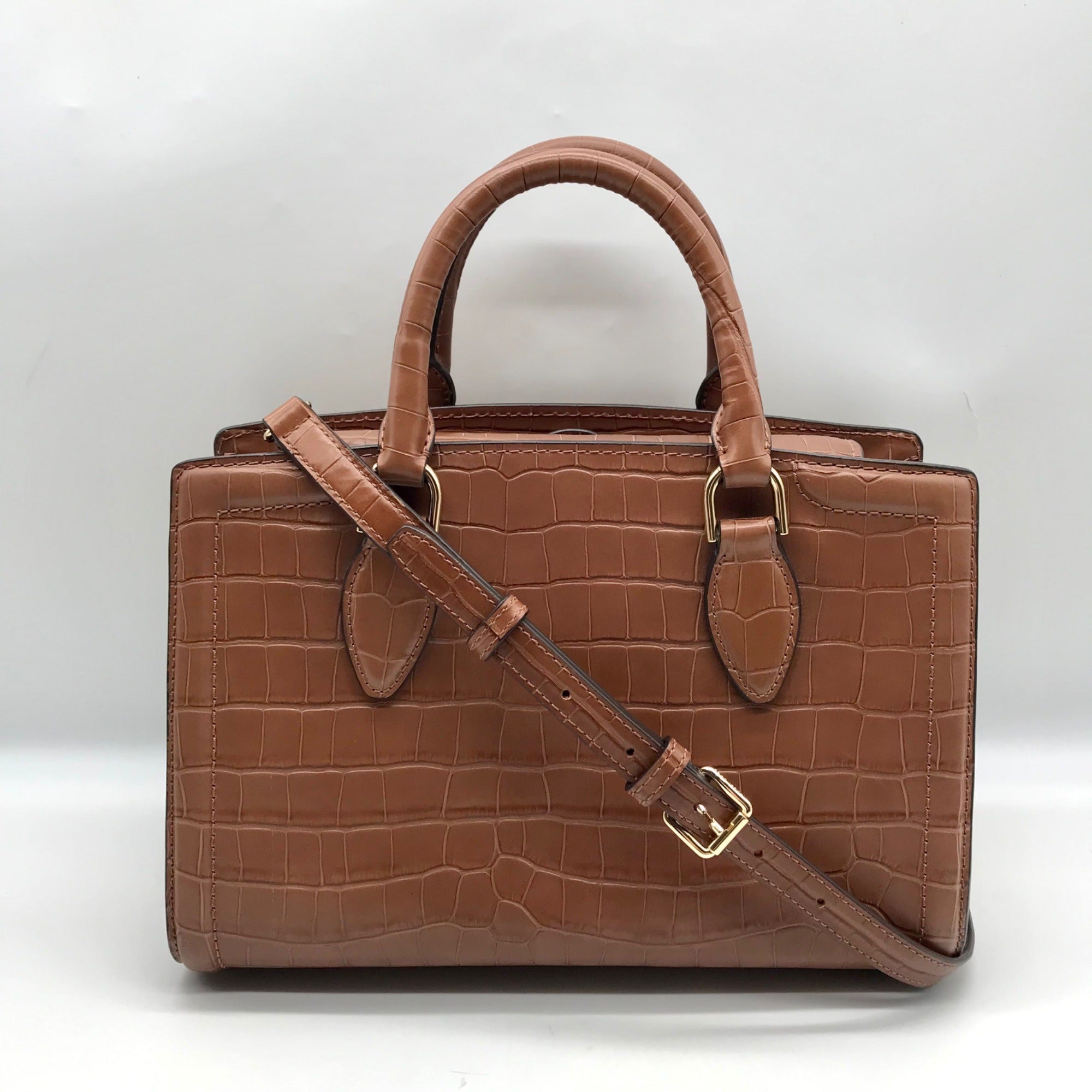 Michael Kors Chestnut Croc Embossed Leather Zoe Convertible Satchel