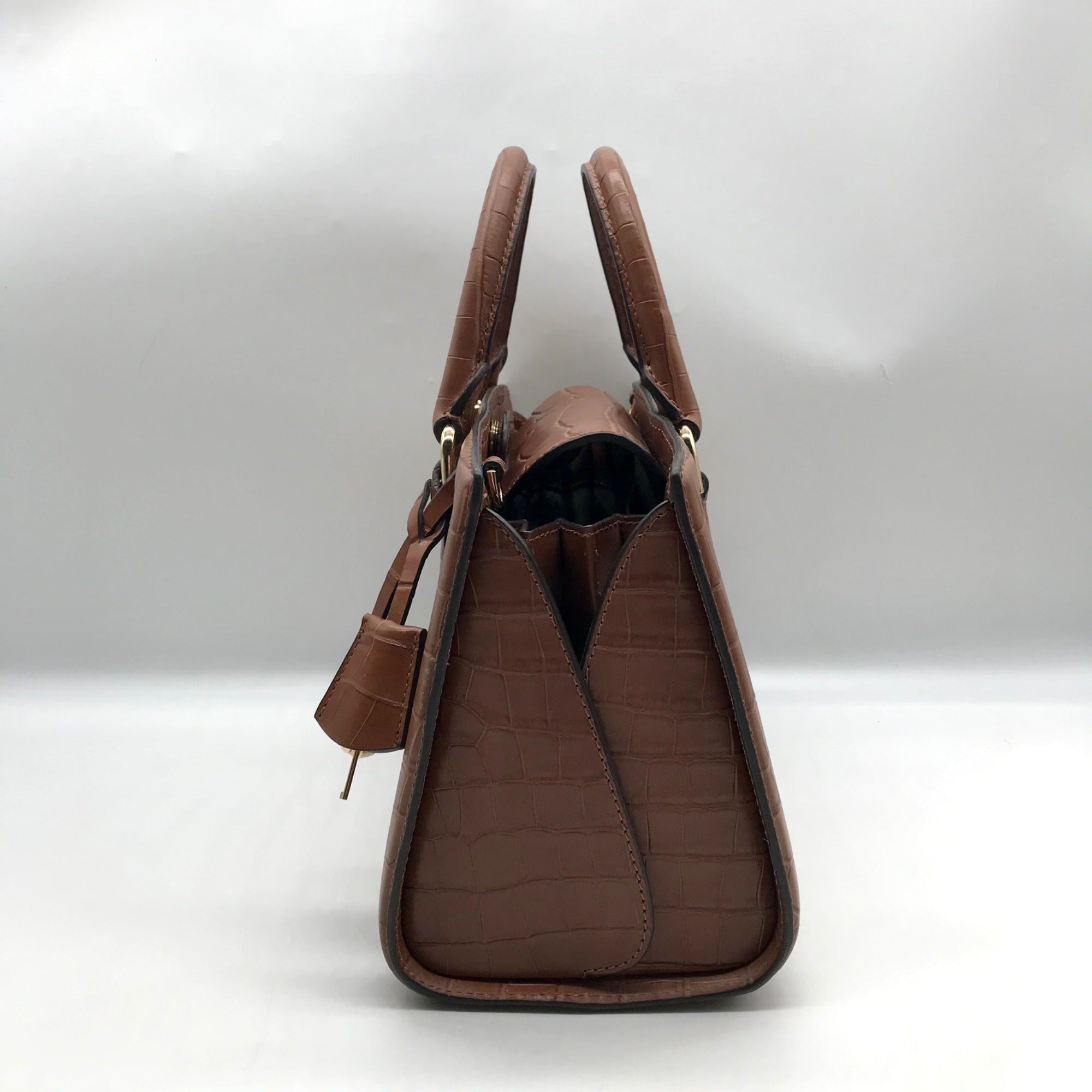 Michael Kors Chestnut Croc Embossed Leather Zoe Convertible Satchel