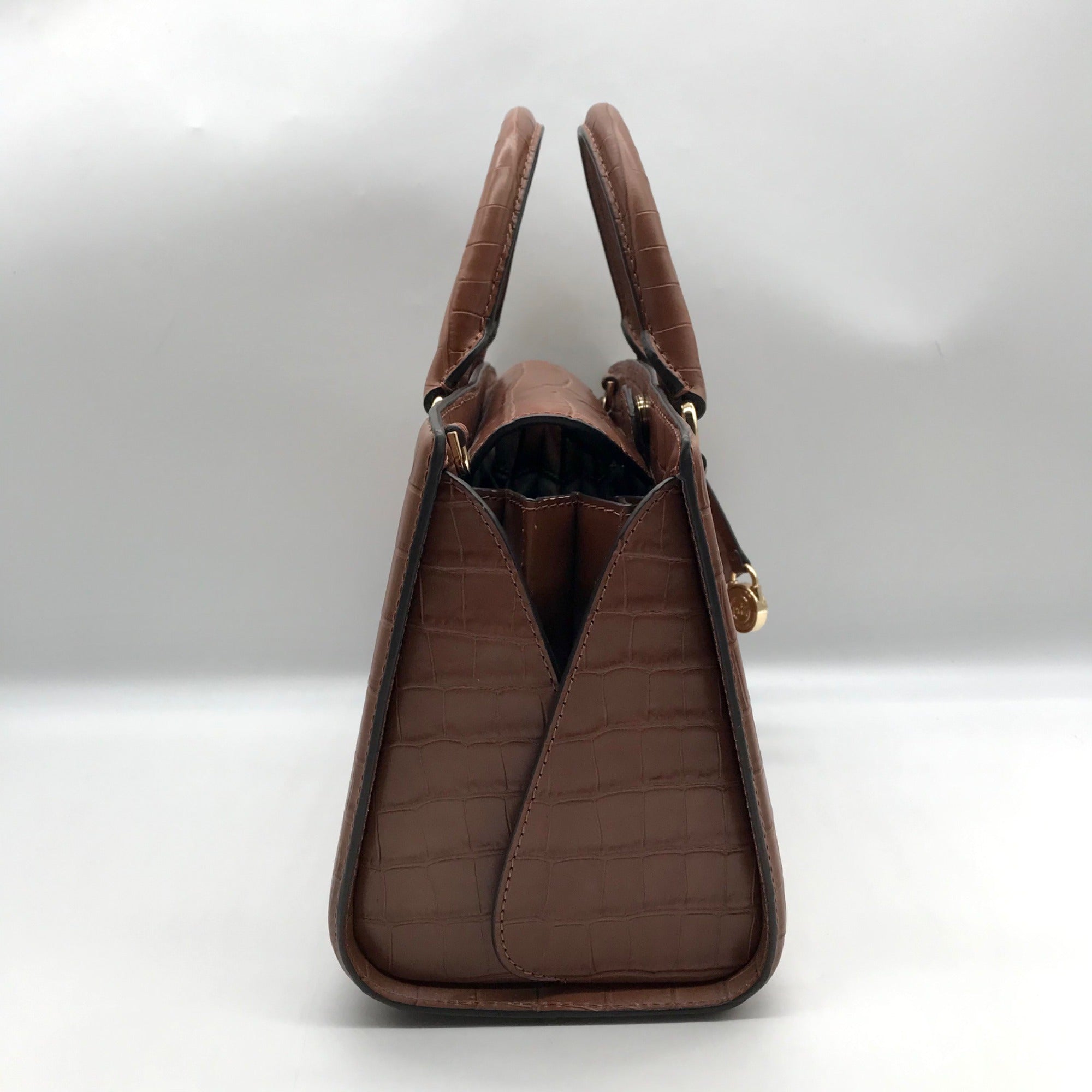 Michael Kors Chestnut Croc Embossed Leather Zoe Convertible Satchel