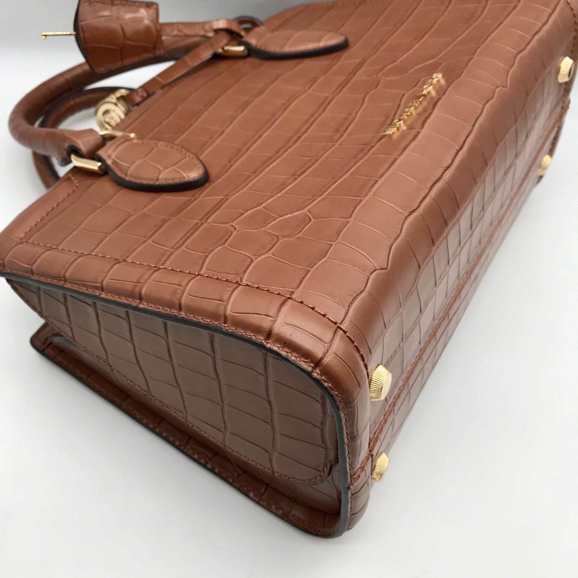 Michael Kors Chestnut Croc Embossed Leather Zoe Convertible Satchel