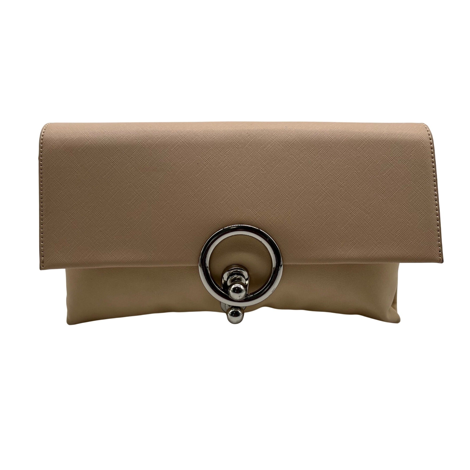 Sandra Roberts Beige Faux Leather Crossbody Bag
