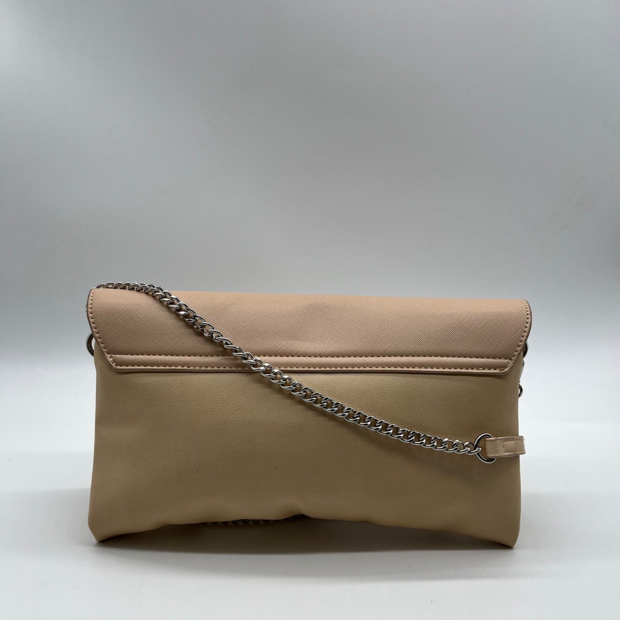 Sandra Roberts Beige Faux Leather Crossbody Bag