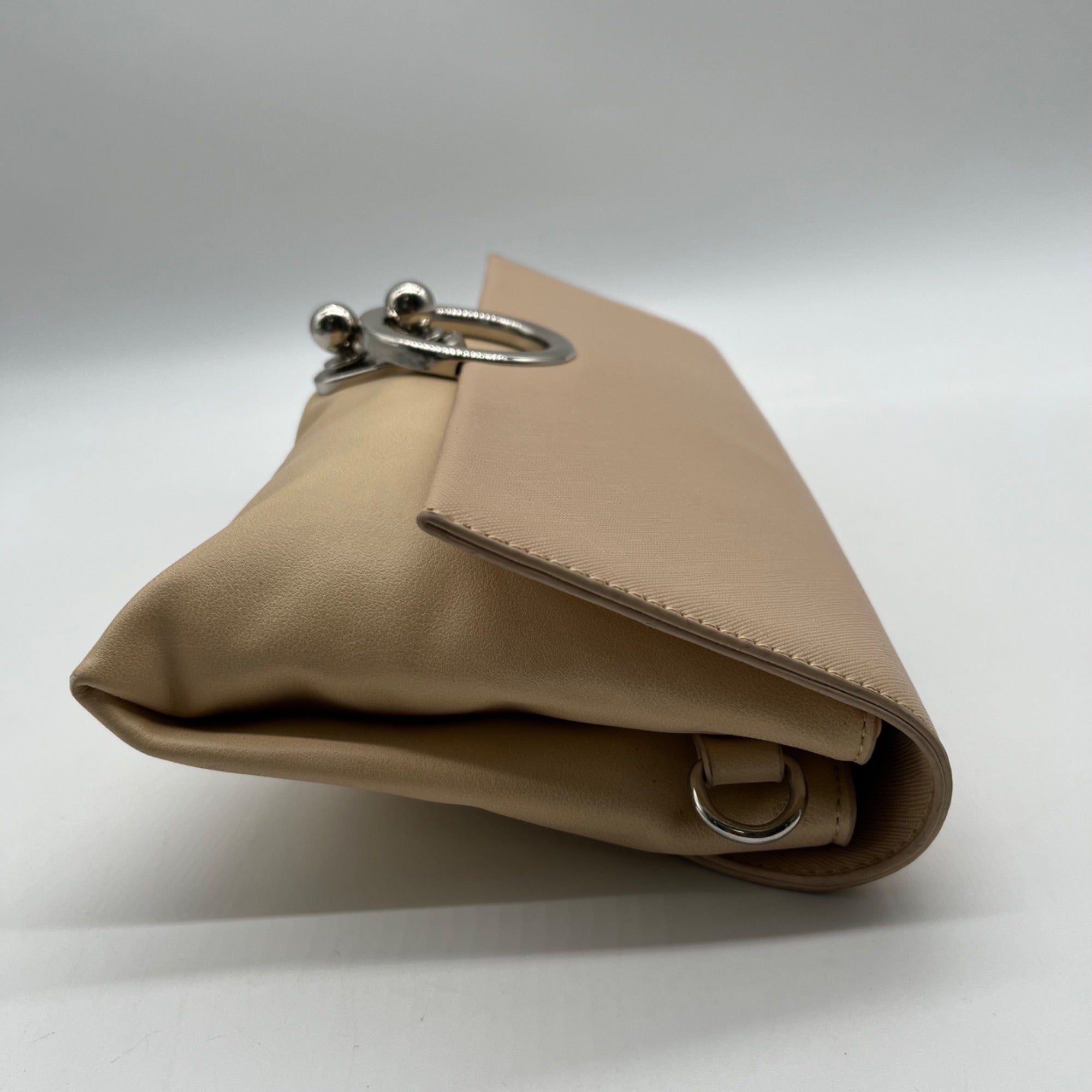 Sandra Roberts Beige Faux Leather Crossbody Bag