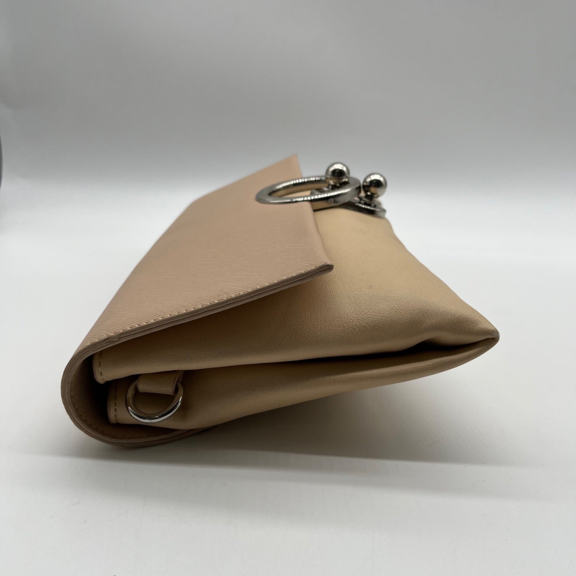 Sandra Roberts Beige Faux Leather Crossbody Bag