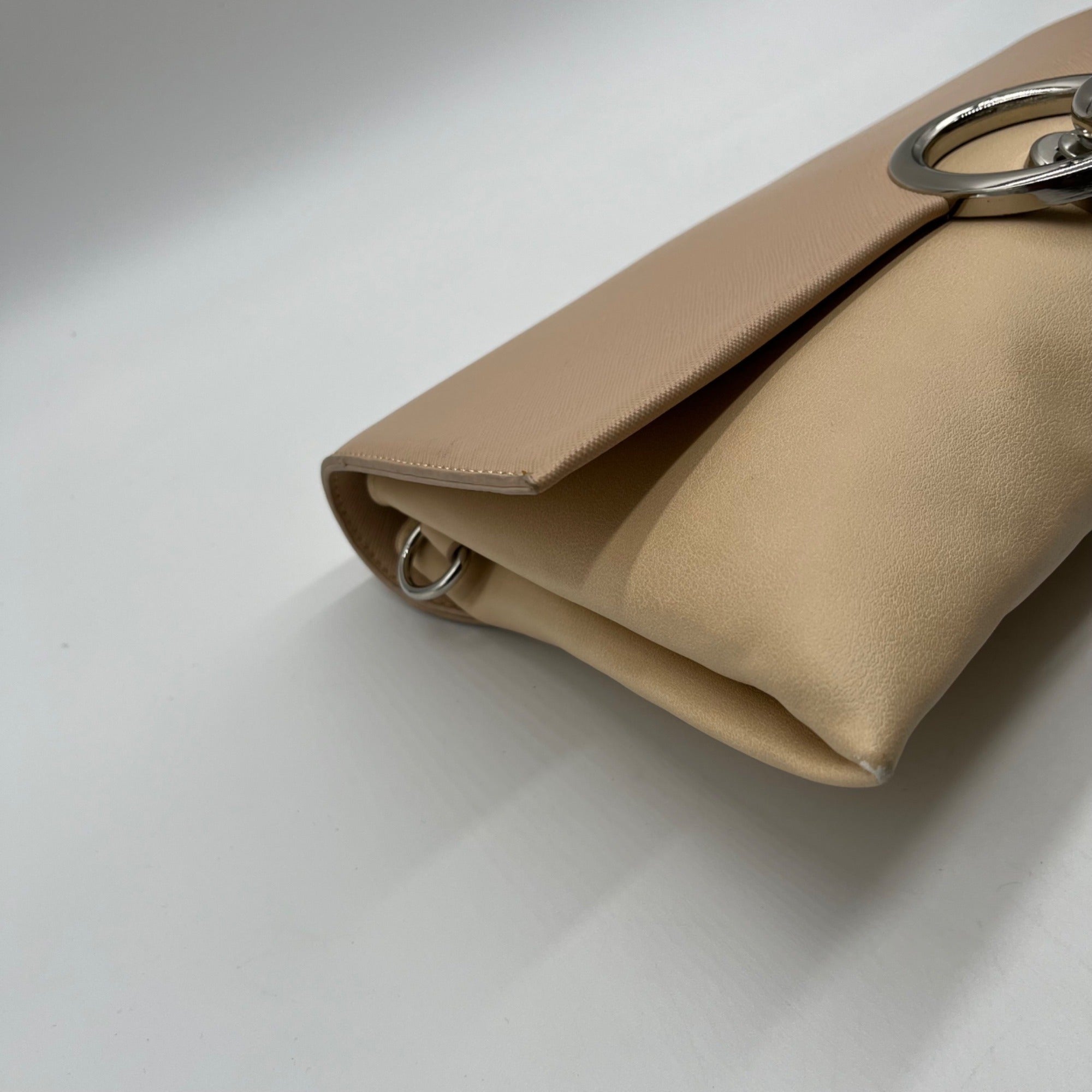 Sandra Roberts Beige Faux Leather Crossbody Bag