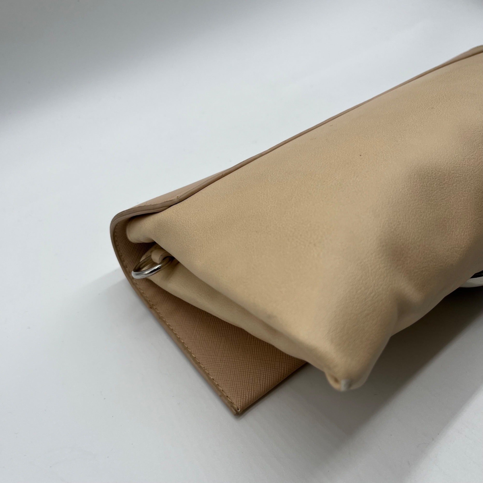 Sandra Roberts Beige Faux Leather Crossbody Bag