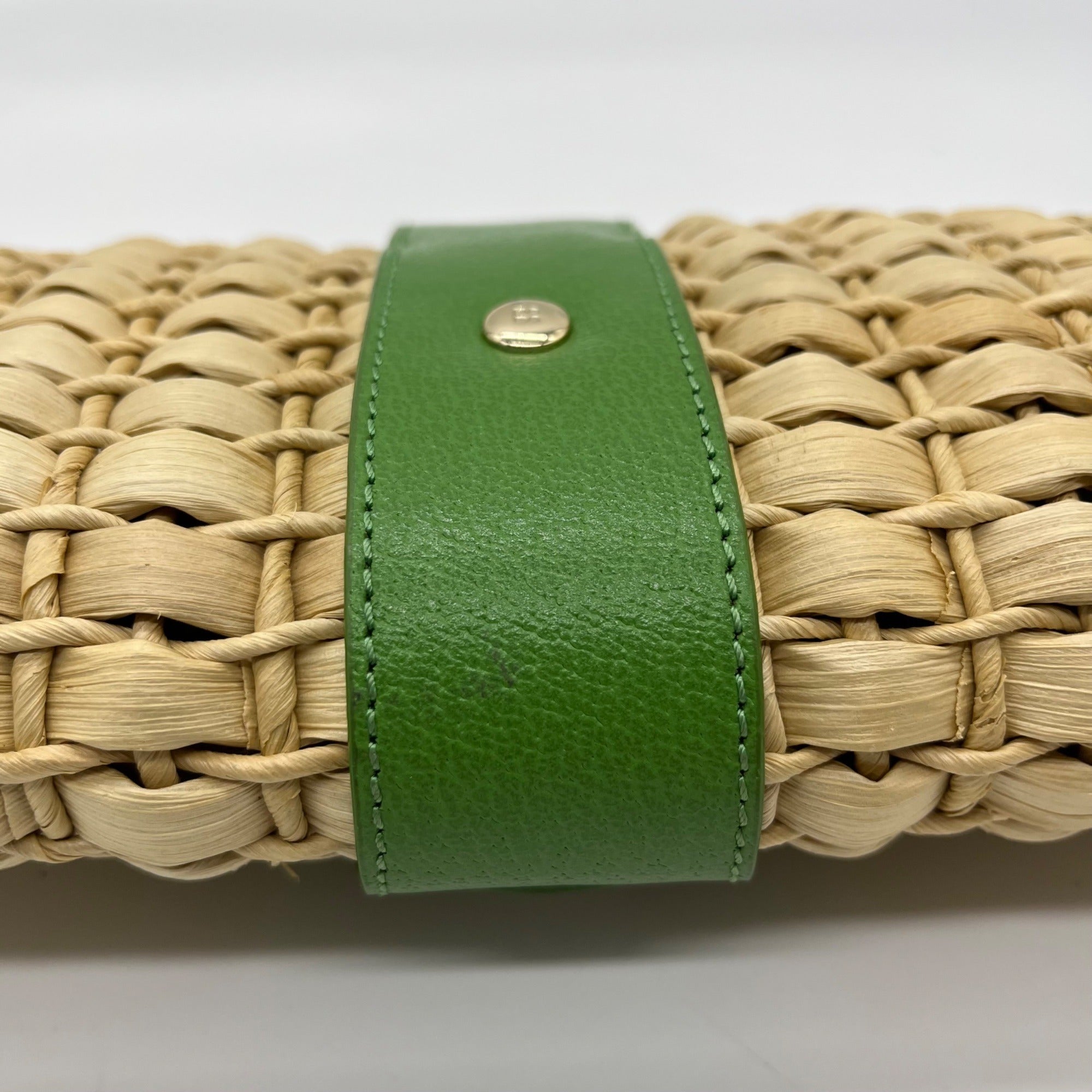 Kate Spade Brown And Green Straw Wicker Ava Clutch