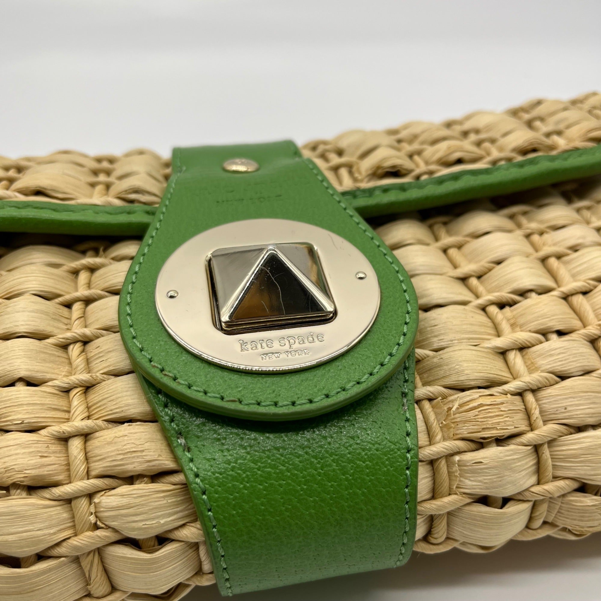 Kate Spade Brown And Green Straw Wicker Ava Clutch