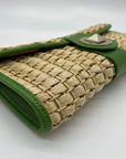 Kate Spade Brown And Green Straw Wicker Ava Clutch