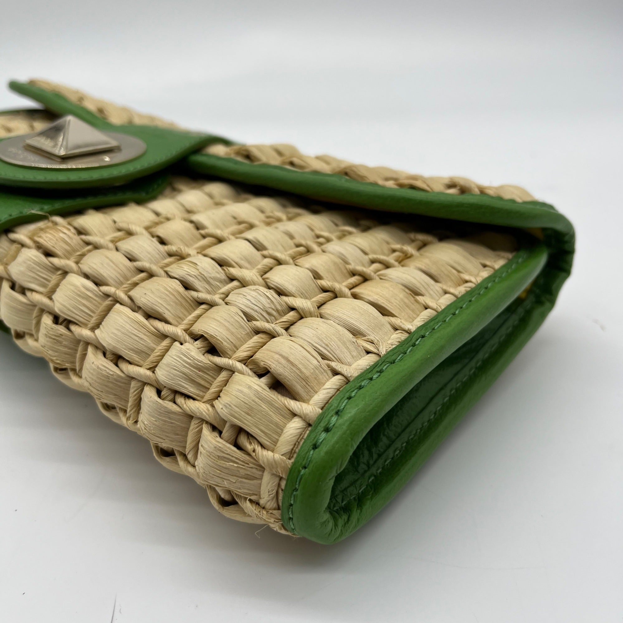 Kate Spade Brown And Green Straw Wicker Ava Clutch