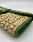 Kate Spade Brown And Green Straw Wicker Ava Clutch