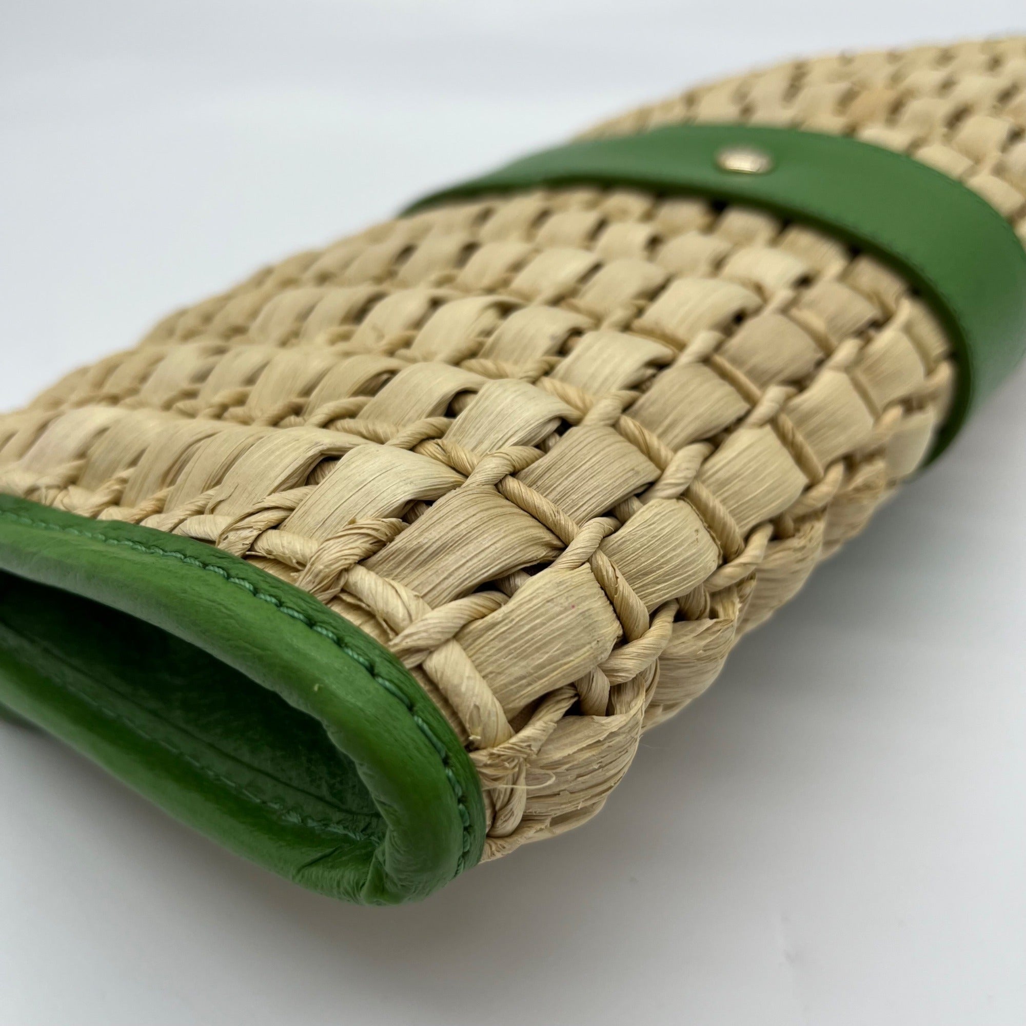 Kate Spade Brown And Green Straw Wicker Ava Clutch