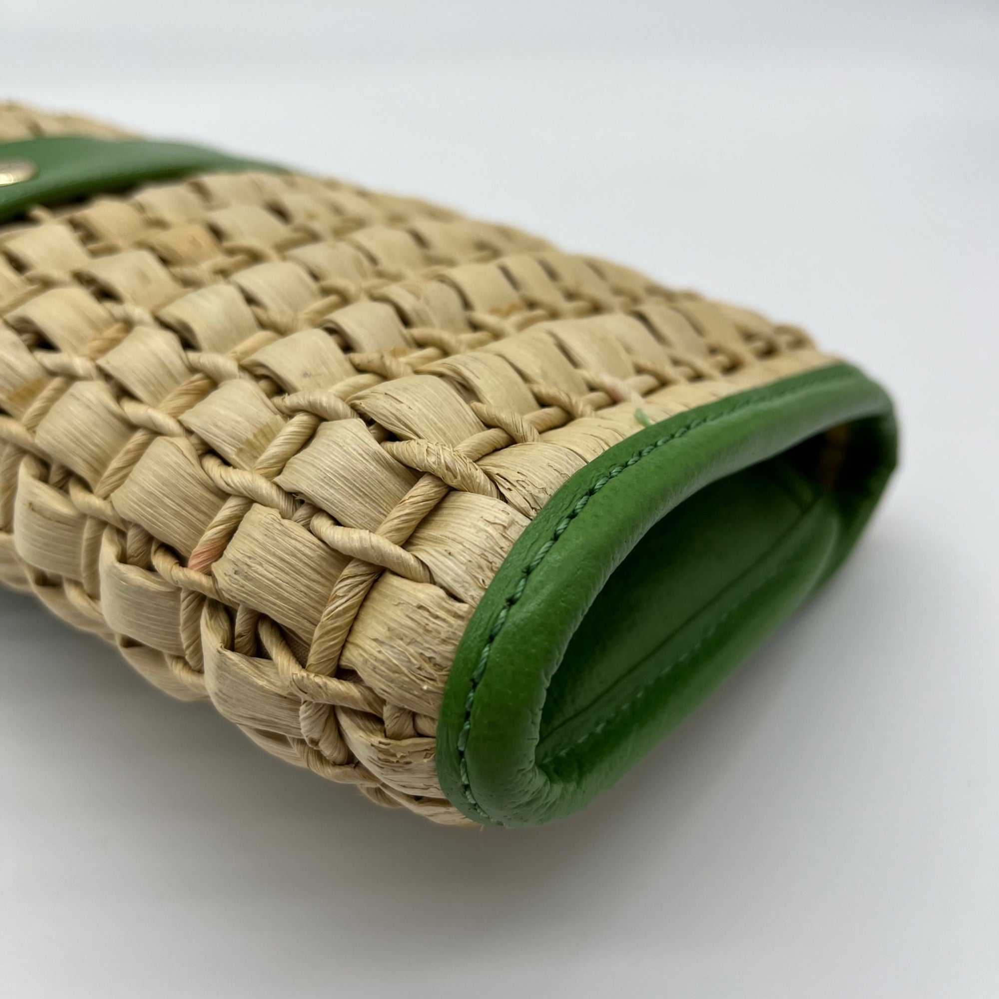 Kate Spade Brown And Green Straw Wicker Ava Clutch