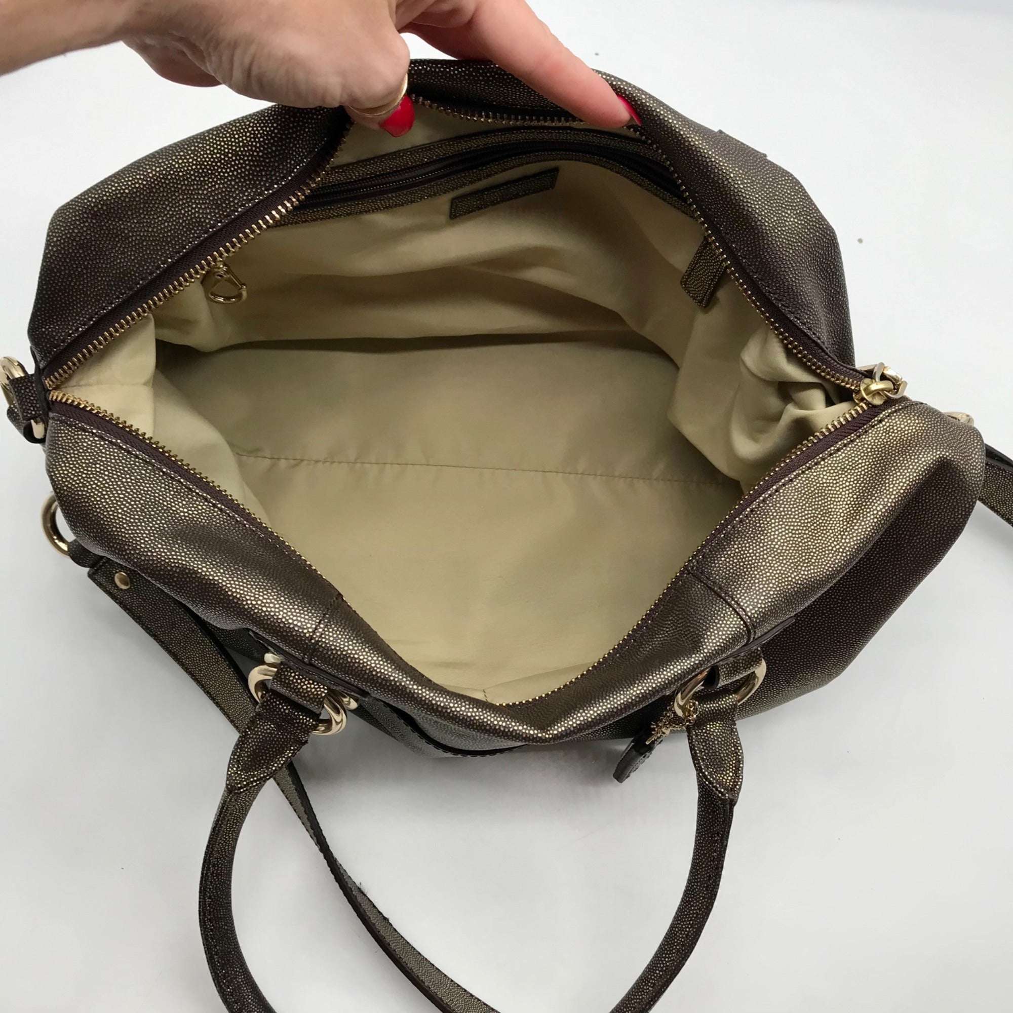 Cole Haan Metallic Bronze Leather Convertible Satchel