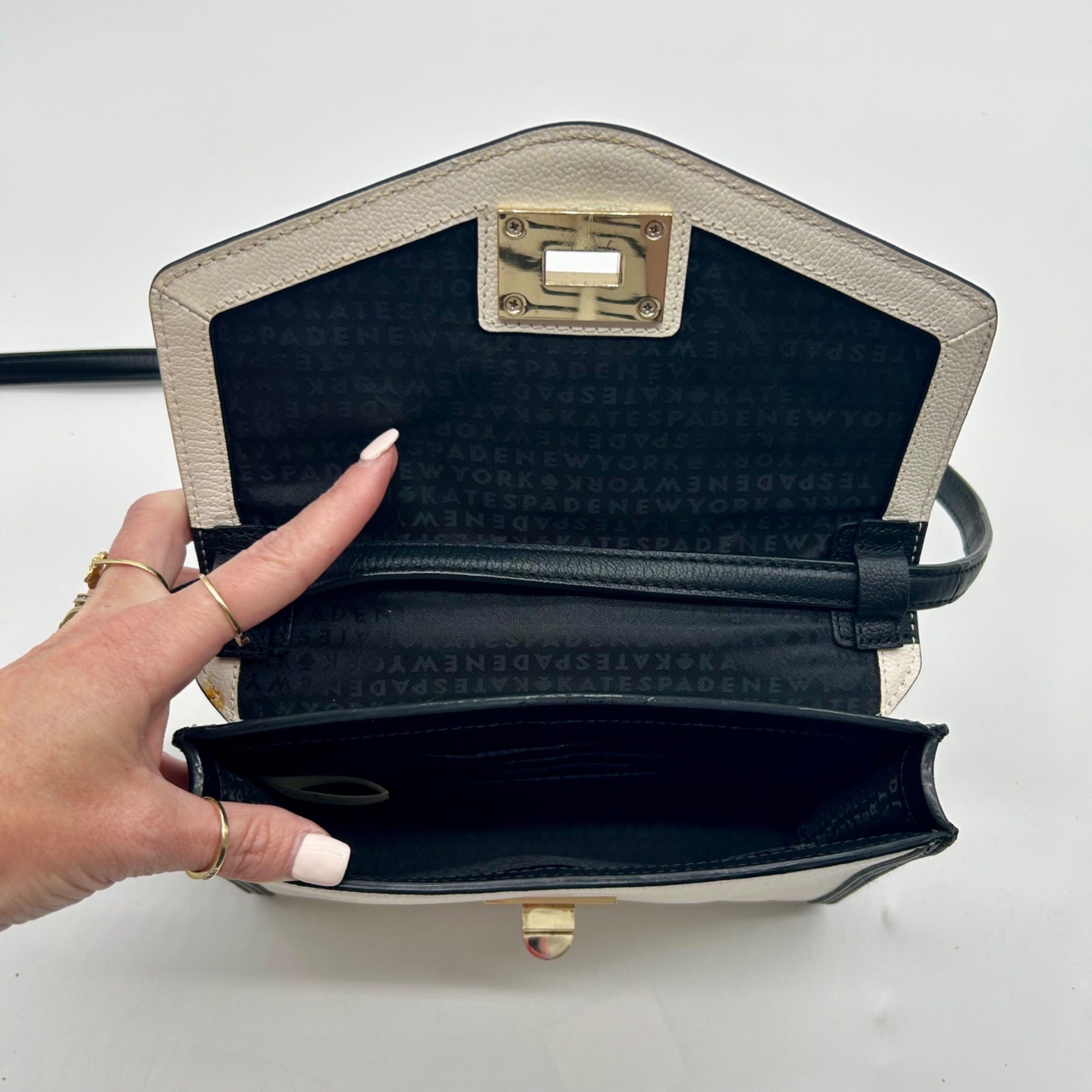 Kate Spade Cream &amp; Black Leather Envelope Crossbody Bag