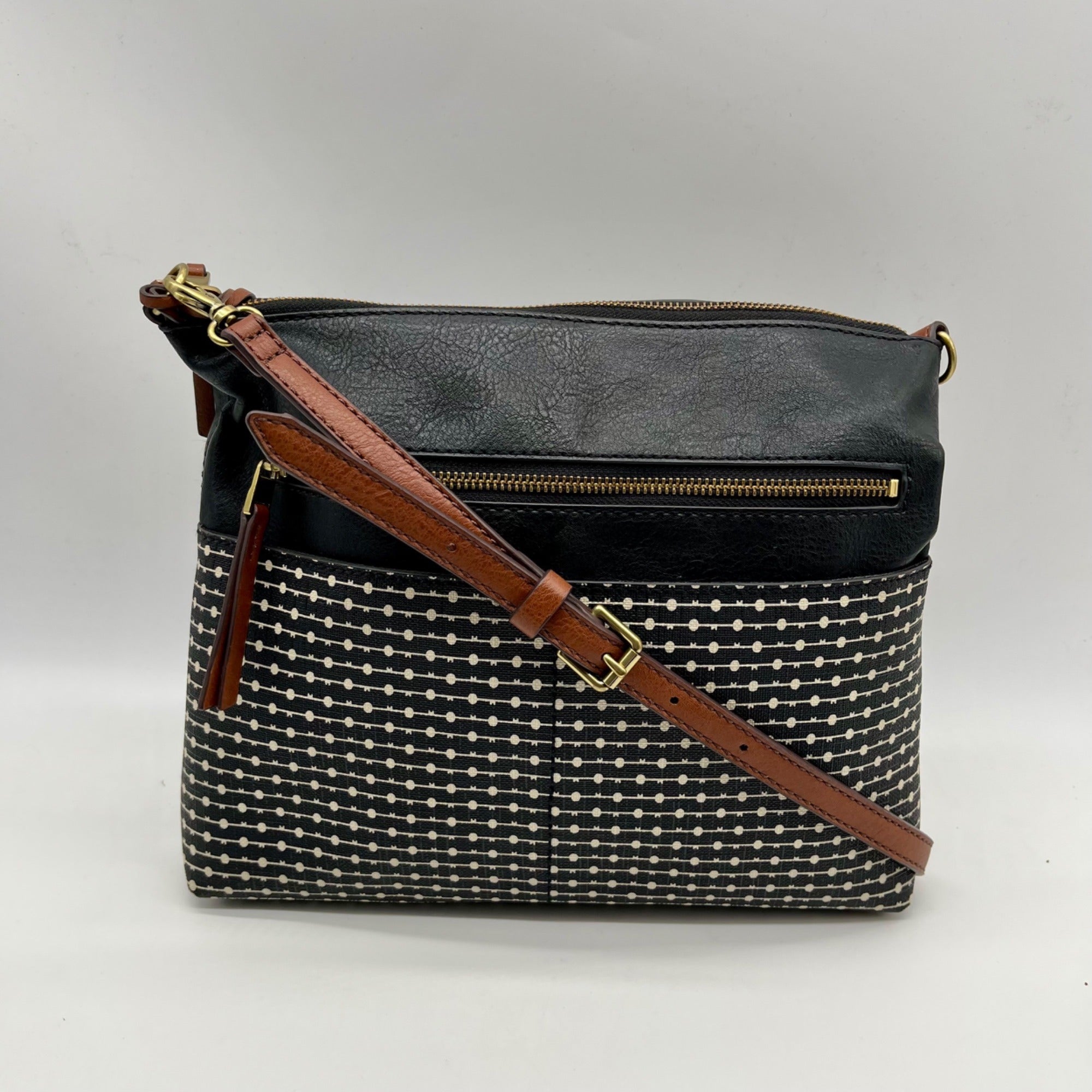 Fossil Black Fiona Striped Crossbody Bag