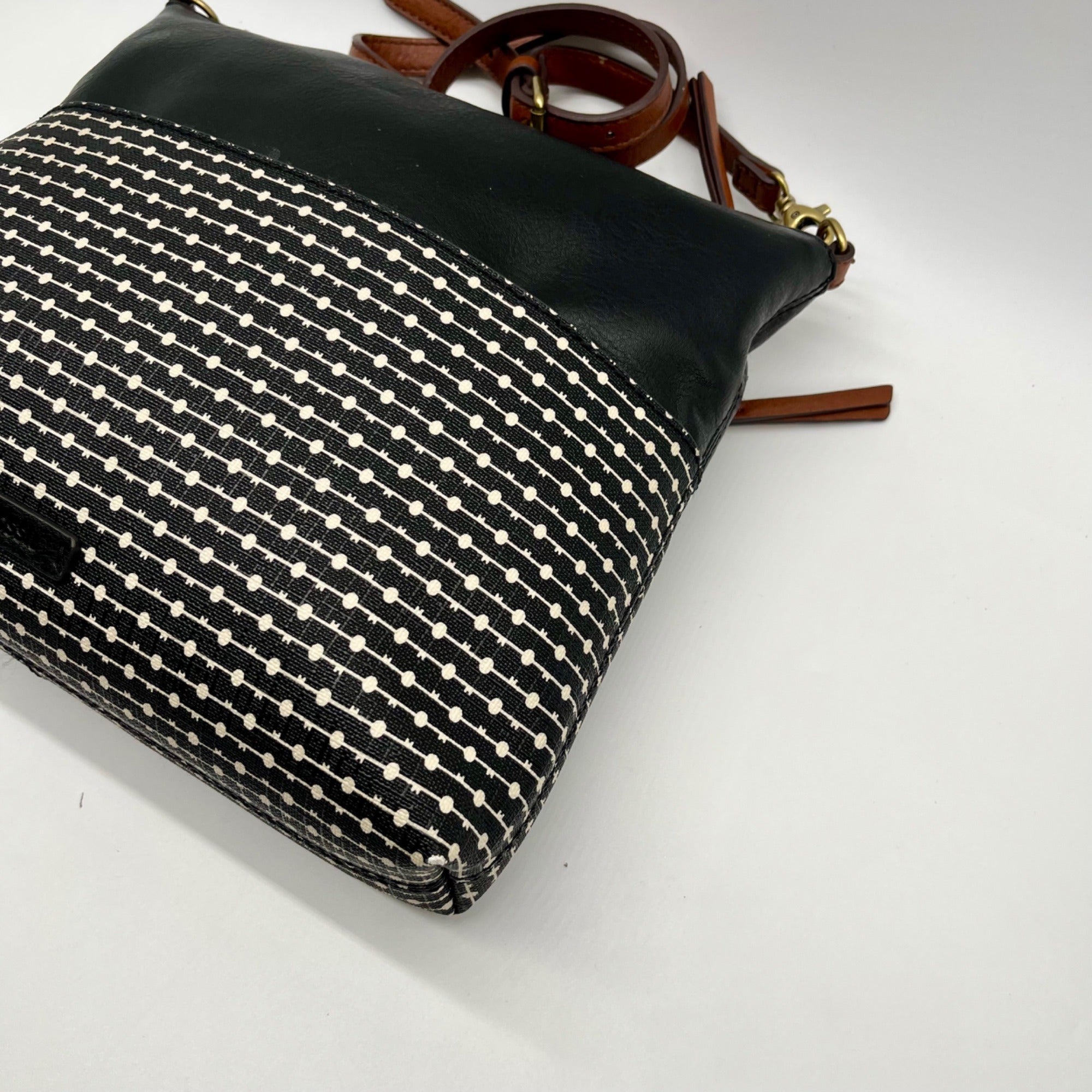 Fossil Black Fiona Striped Crossbody Bag