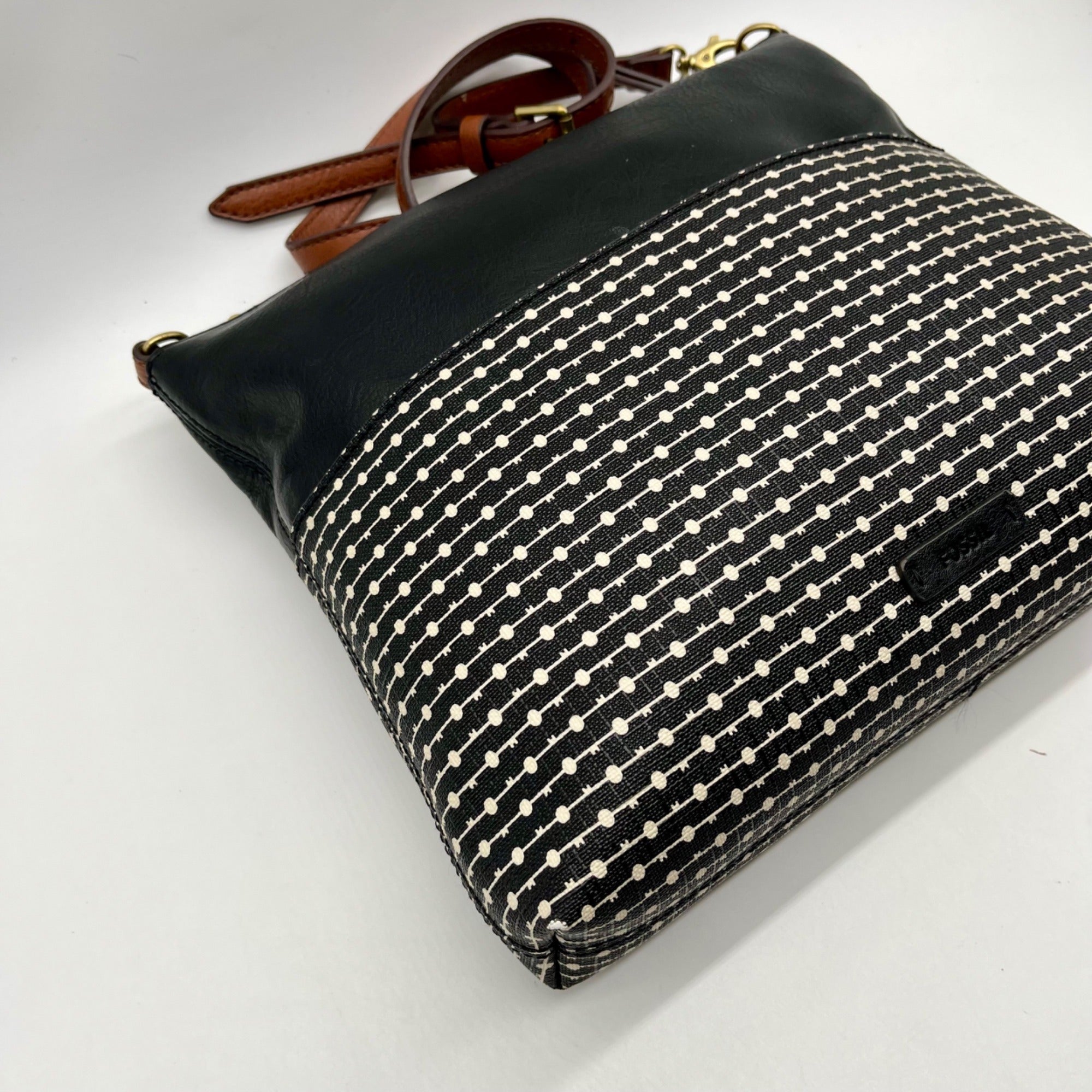 Fossil Black Fiona Striped Crossbody Bag