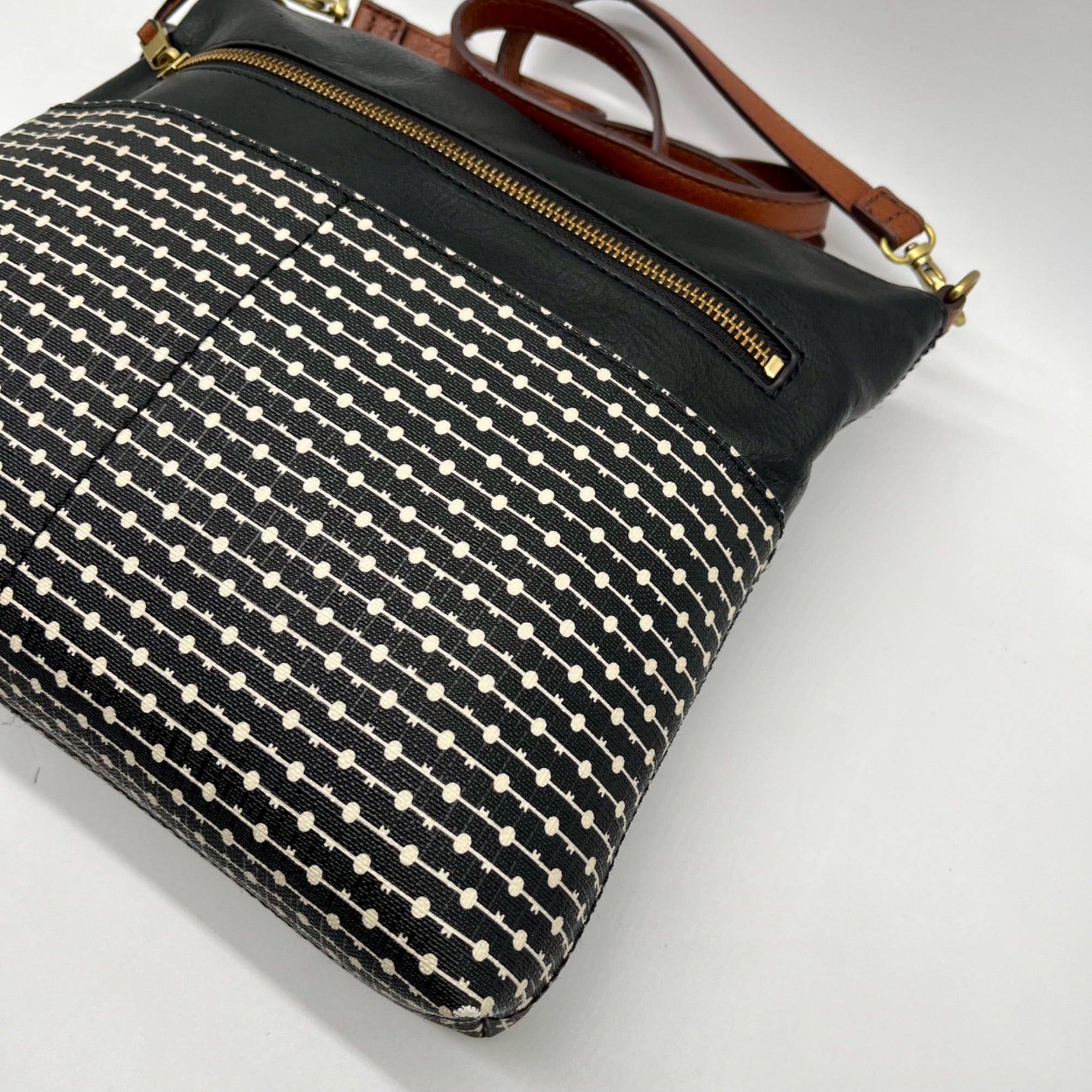 Fossil Black Fiona Striped Crossbody Bag