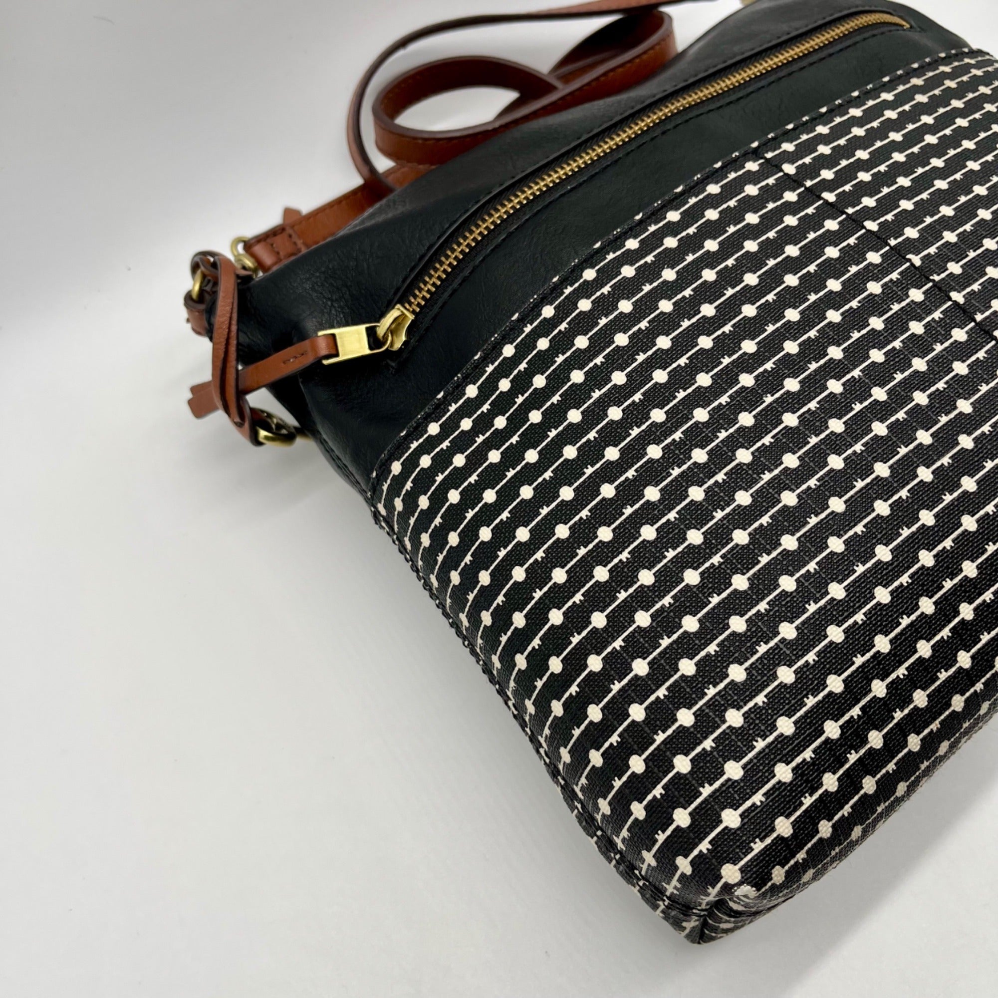 Fossil Black Fiona Striped Crossbody Bag