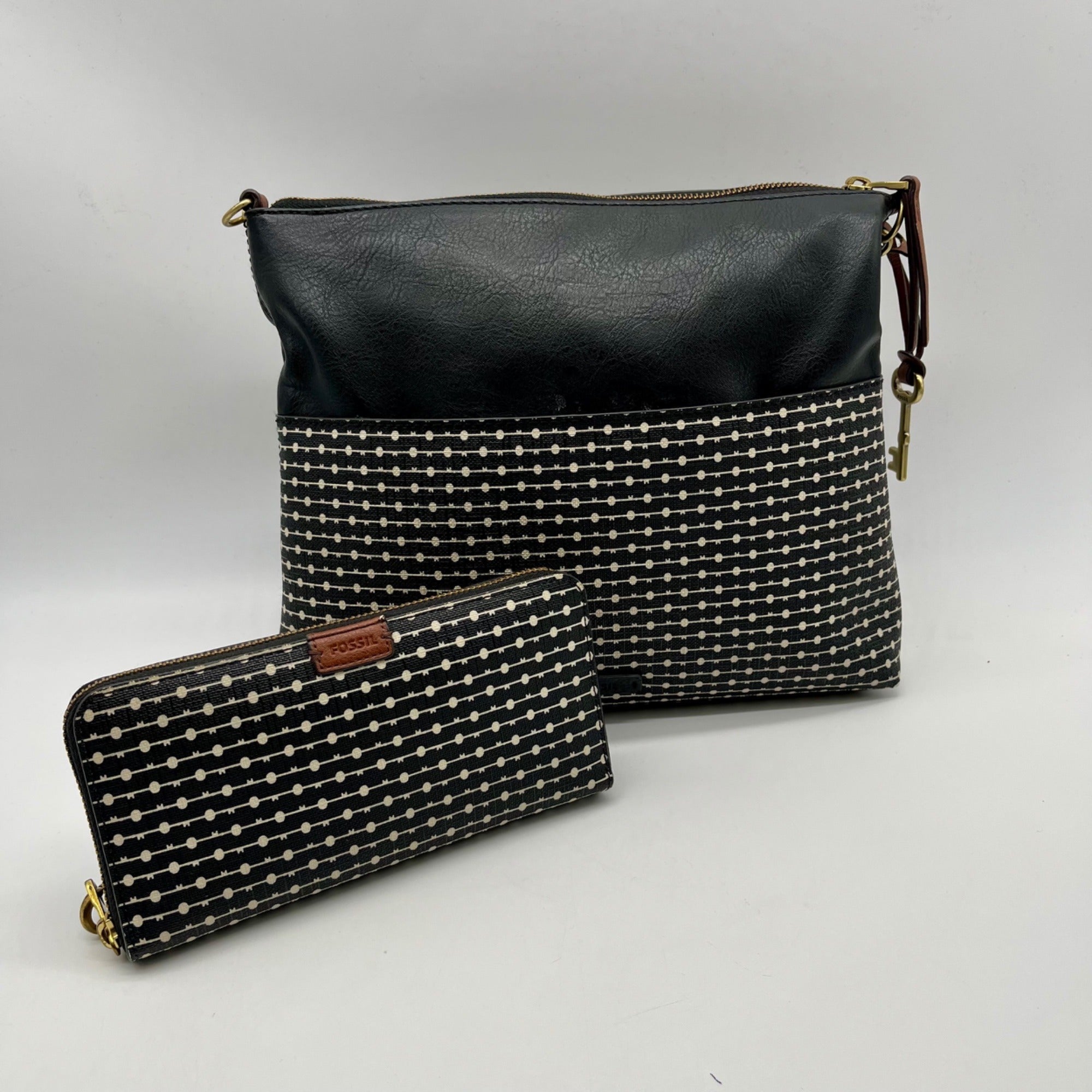 Fossil Black Fiona Striped Crossbody Bag