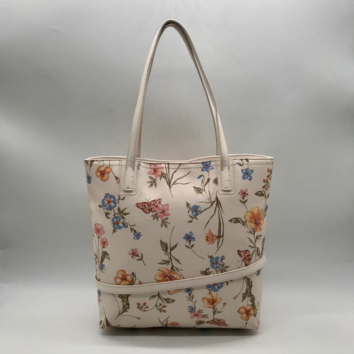 Lauren Conrad Cream Faux Leather Floral Tote Bag
