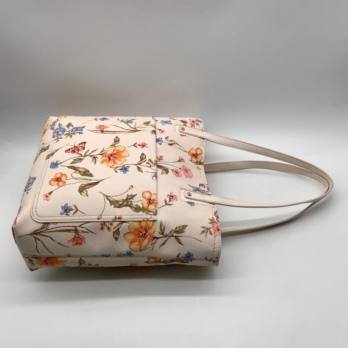 Lauren Conrad Cream Faux Leather Floral Tote Bag