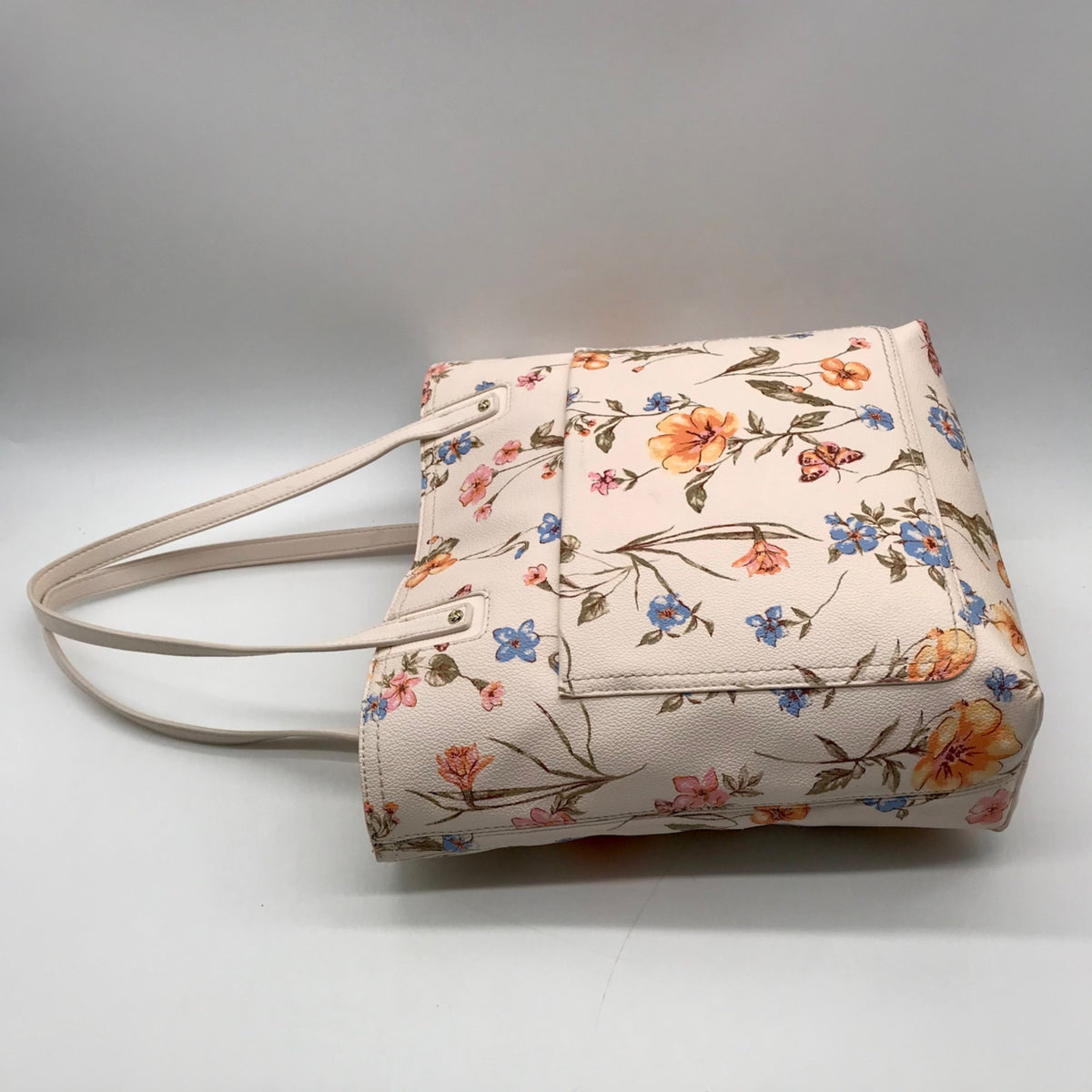 Lauren Conrad Cream Faux Leather Floral Tote Bag