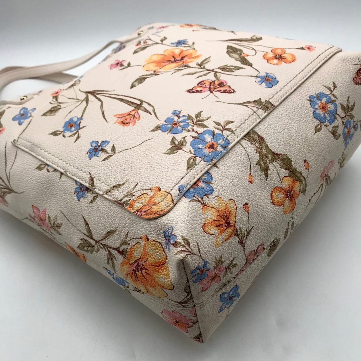 Lauren Conrad Cream Faux Leather Floral Tote Bag